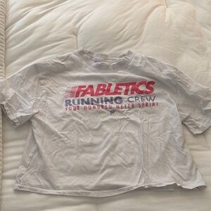 Fabletics White Tee with Pink & Purple Logo